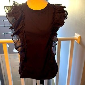 Veronica Beard‎ cotton ruffled tee navy L